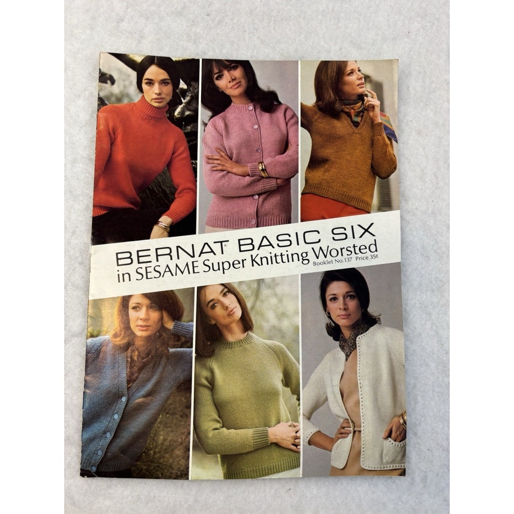 Vintage 1966 Bernat Basic Six Booklet No. 137‎ Sesame Super Knitting Worsted